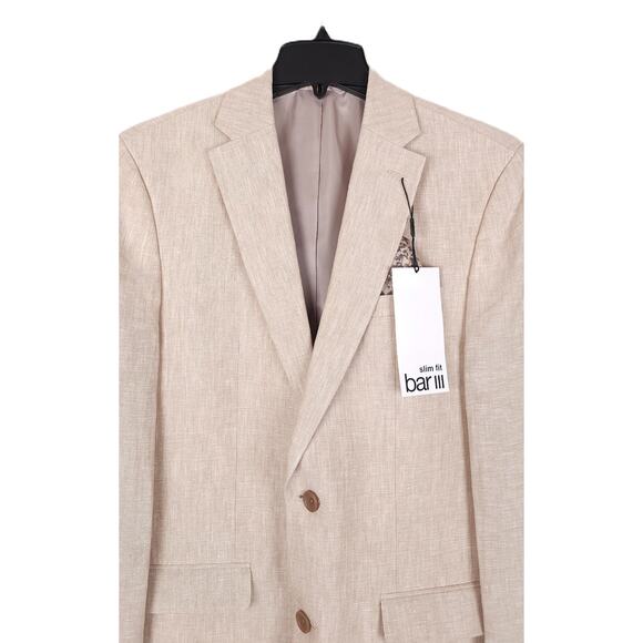 Bar III Men's Slim-Fit 100% Linen Suit Jacket Tan Solid 38L NWT - Picture 4 of 7